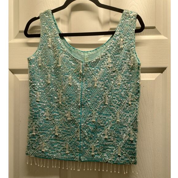Vintage 60s Womens Size Small Blue Sequin Beaded Sleeveless Wool Theater Costume - Picture 2 of 9